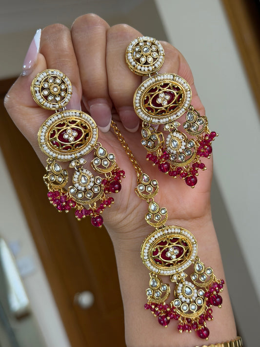 Kundan earrings tikka set