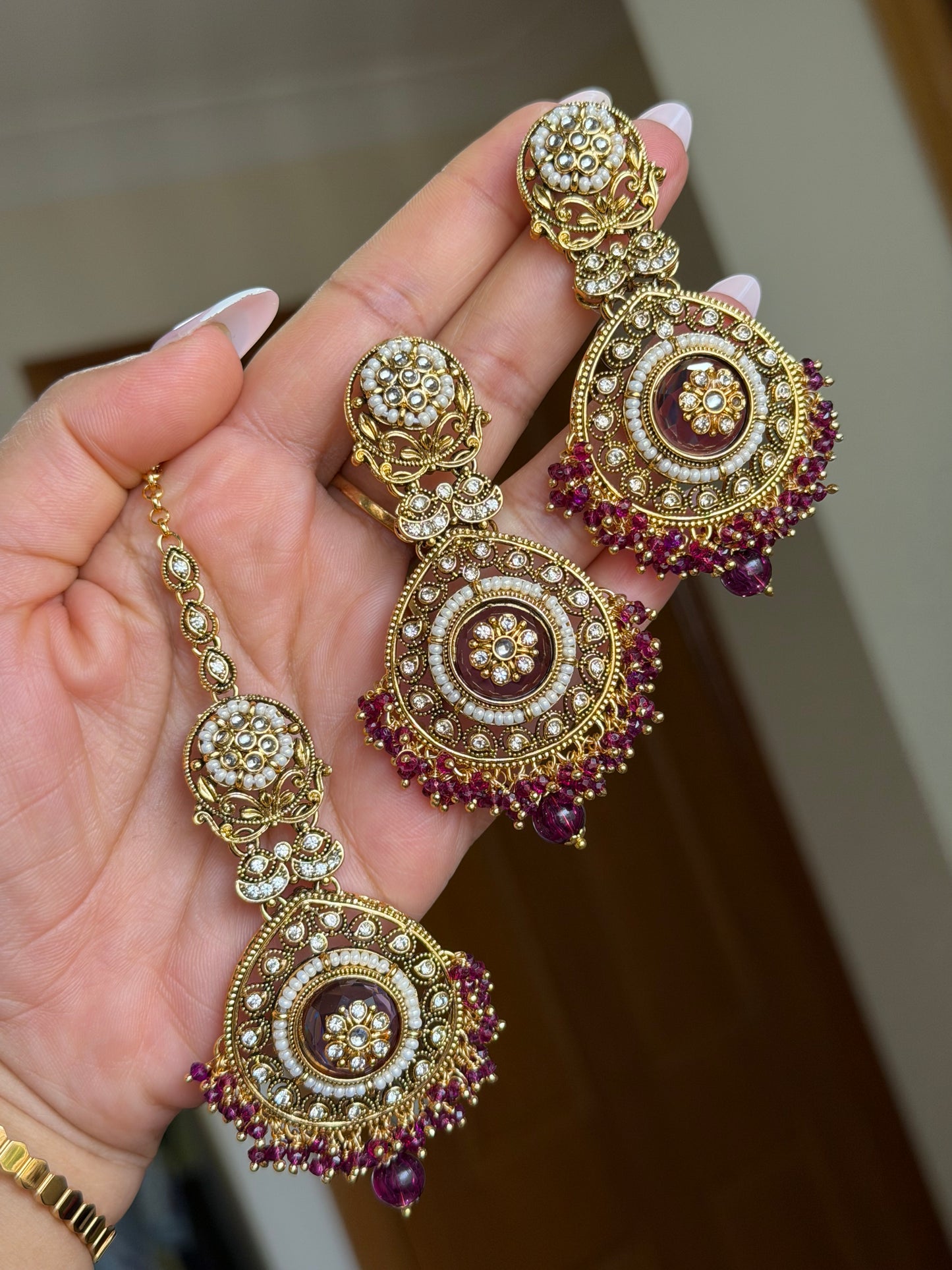 Kundan earrings tikka set