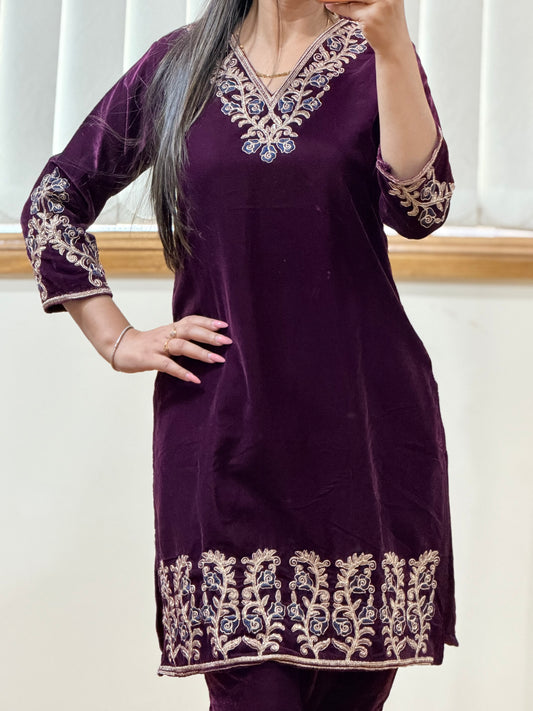 Velvet cord set( Deep wine colour)