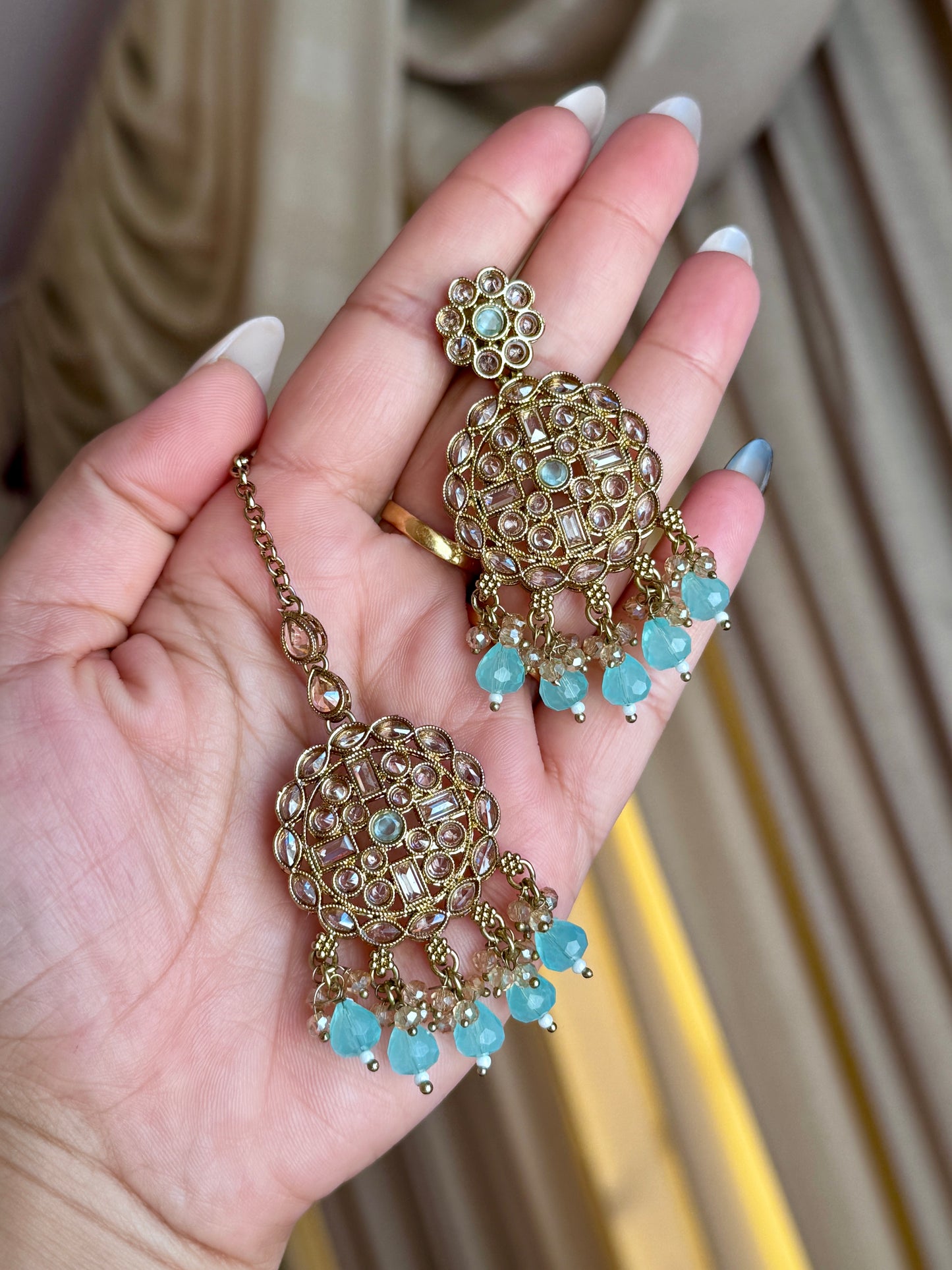 Polki necklace set baby blue