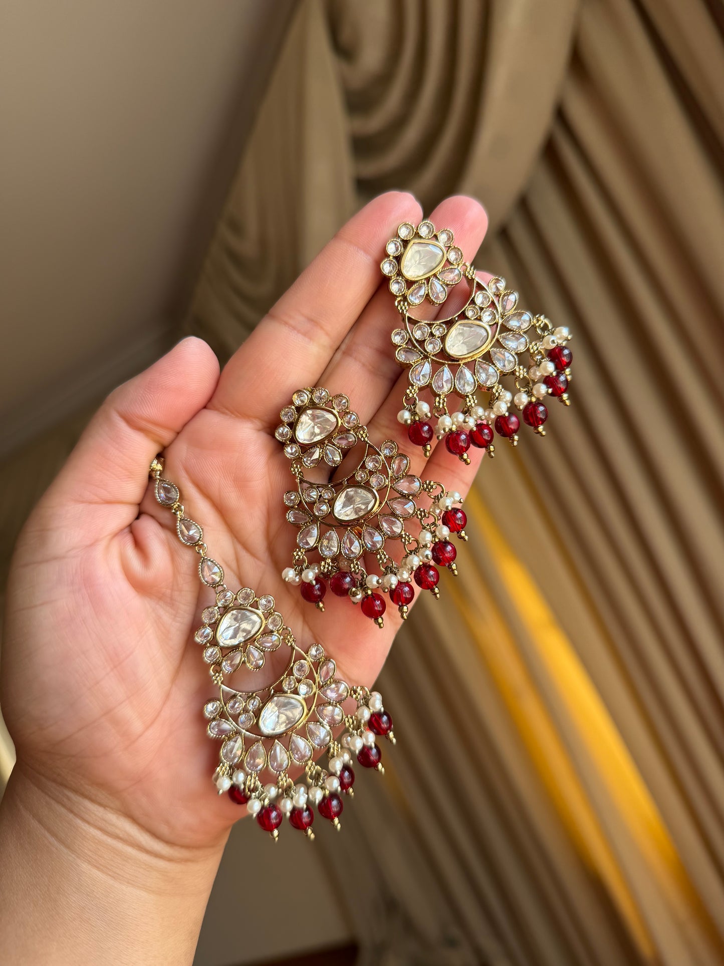 Premium tyani with polki necklace set( Mehroon)