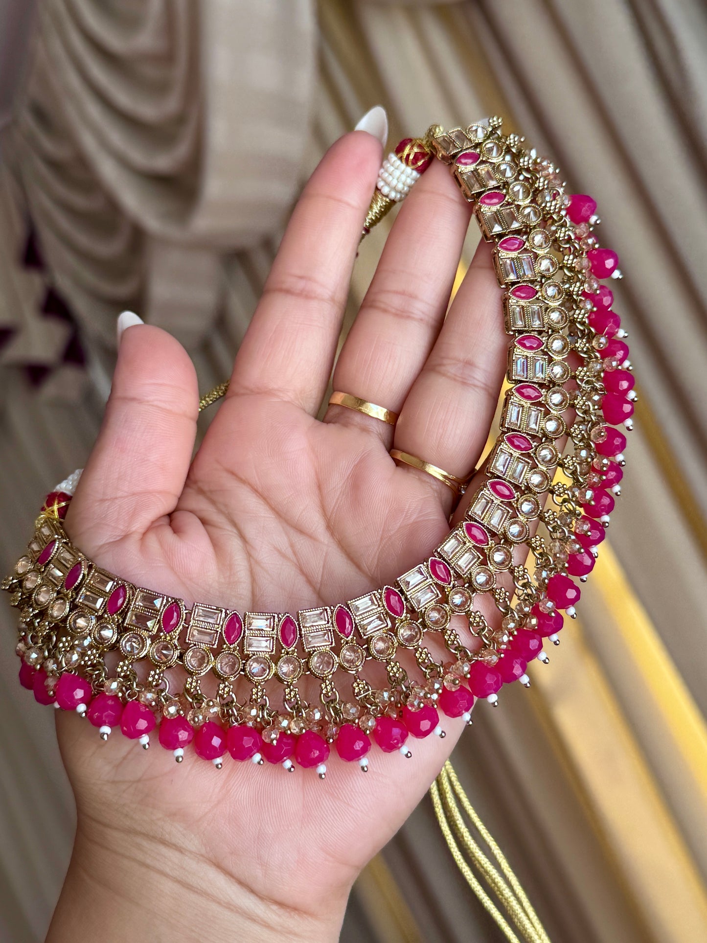 Polki necklace set hot pink