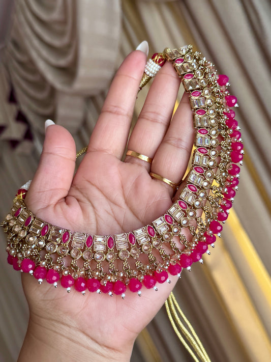 Polki necklace set hot pink