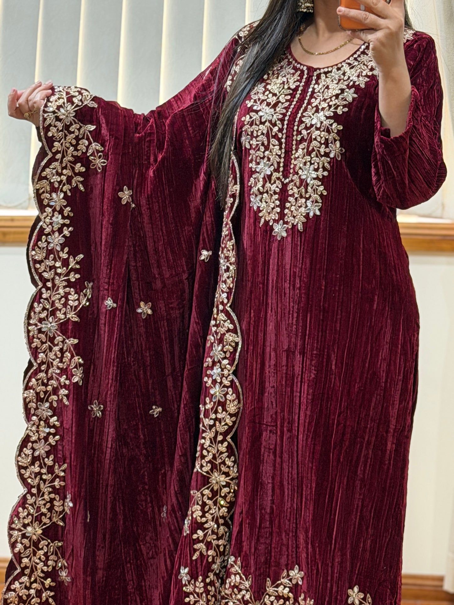 Wrinkled Velvet Suit(Dark wine)
