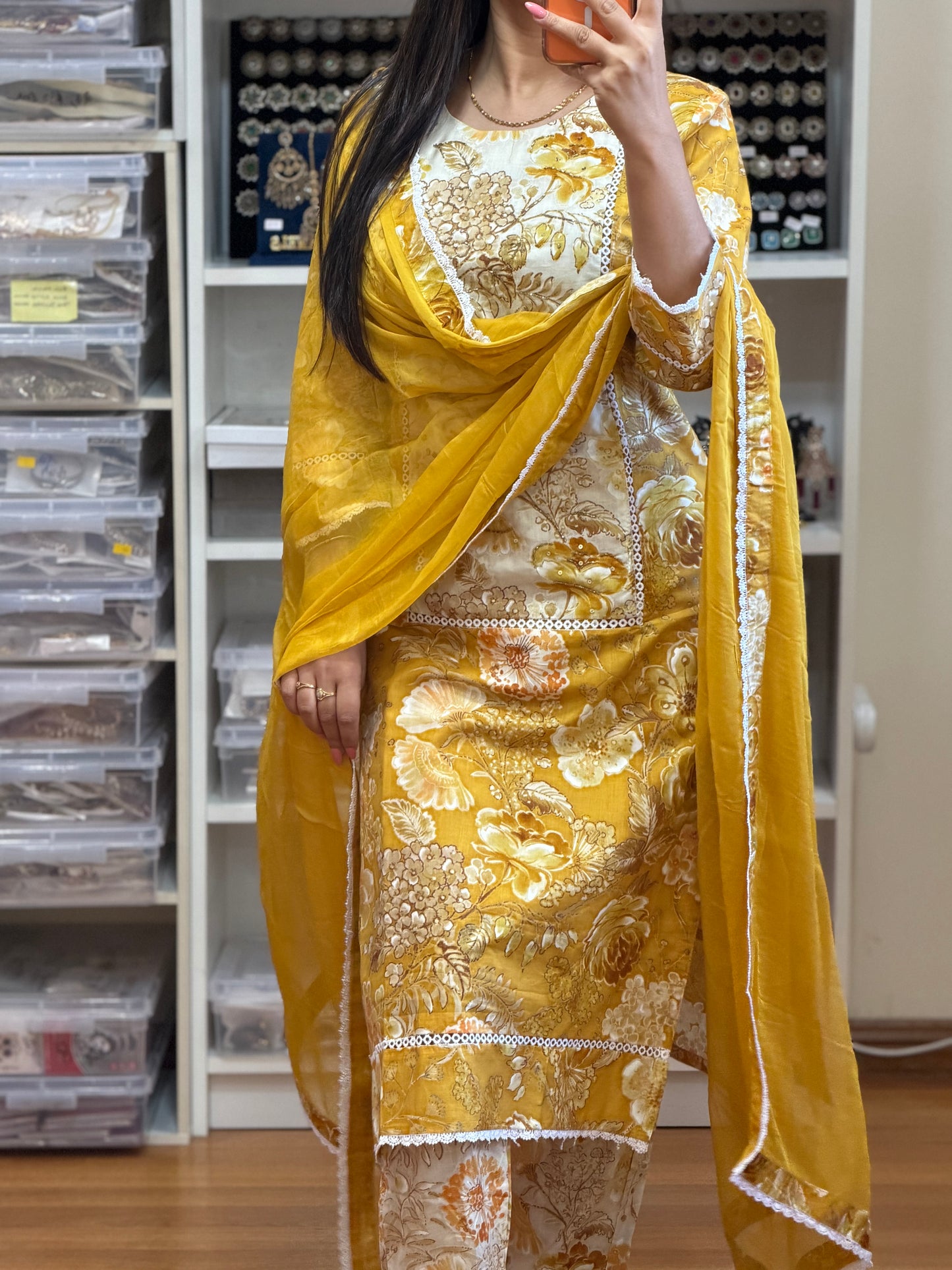 Premium Cotton Suit with Heavy Handwork & Chiffon Dupatta