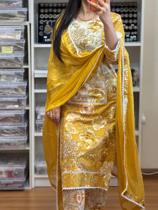 Premium Cotton Suit with Heavy Handwork & Chiffon Dupatta