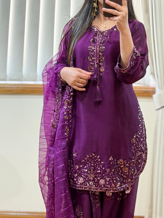 Pure Chiffon Heavy Sequin Embroidered Farshi Suit Set