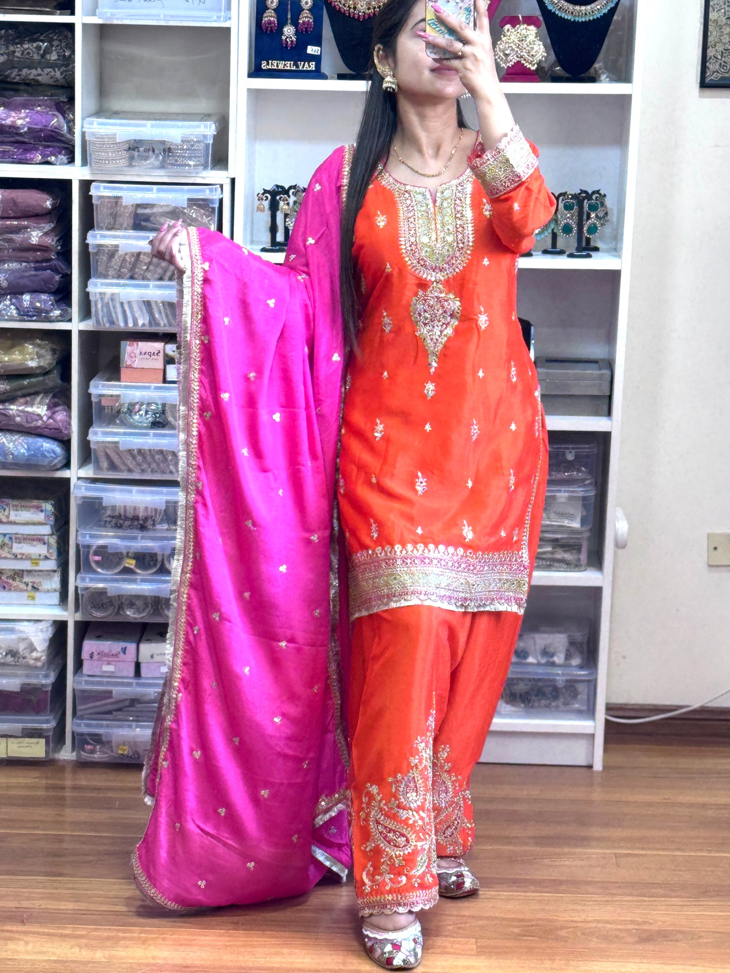 PREMIUM CHINON FARSHI SALWAR SUIT(Ready size 42 with margin upto 46)