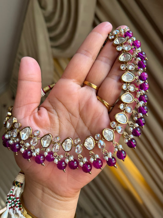 Premium tyani with polki necklace set( purple)