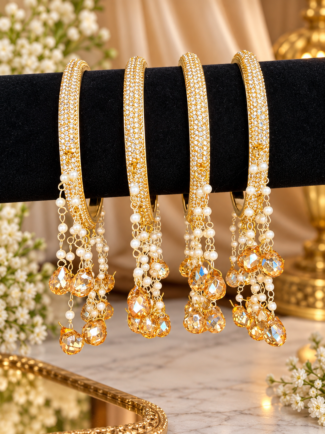 Elegant Pearl & Crystal Bangles