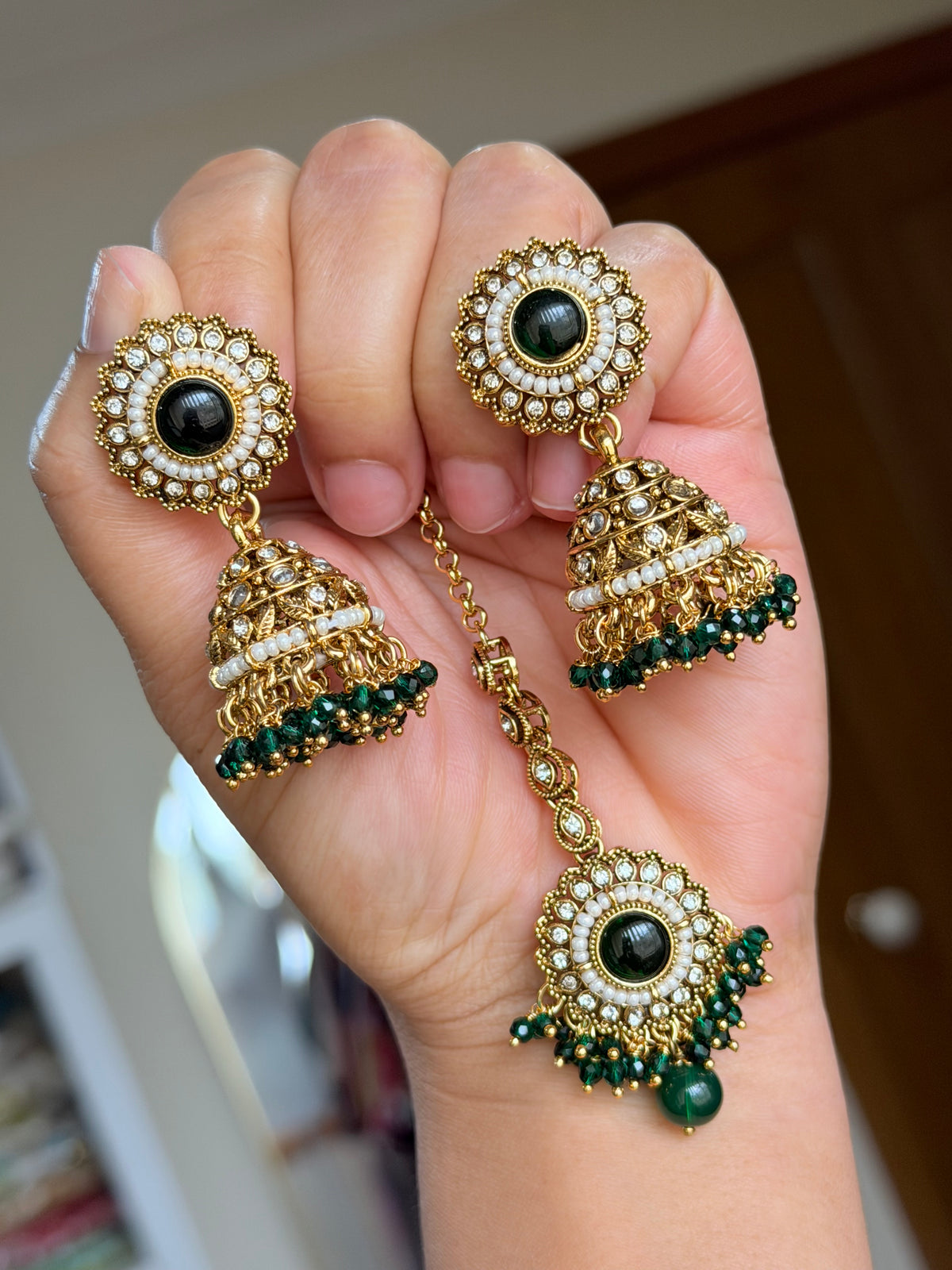 Kundan jhumki tikka set