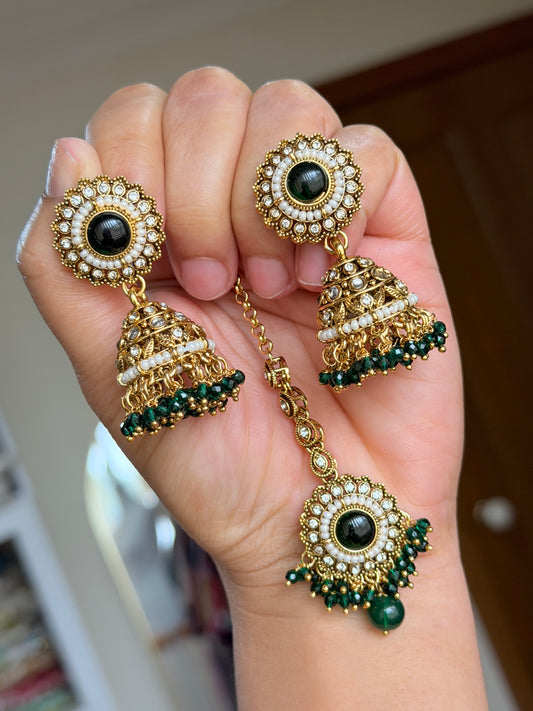 Kundan jhumki tikka set