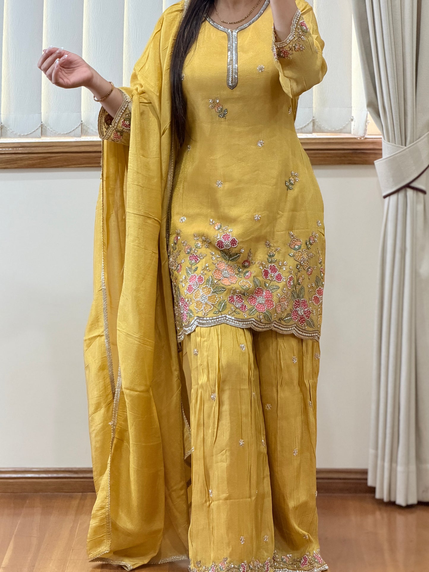 Premium Handwork Yellow Gharara Suit (Ready Size 38 withMargin Up to 40)