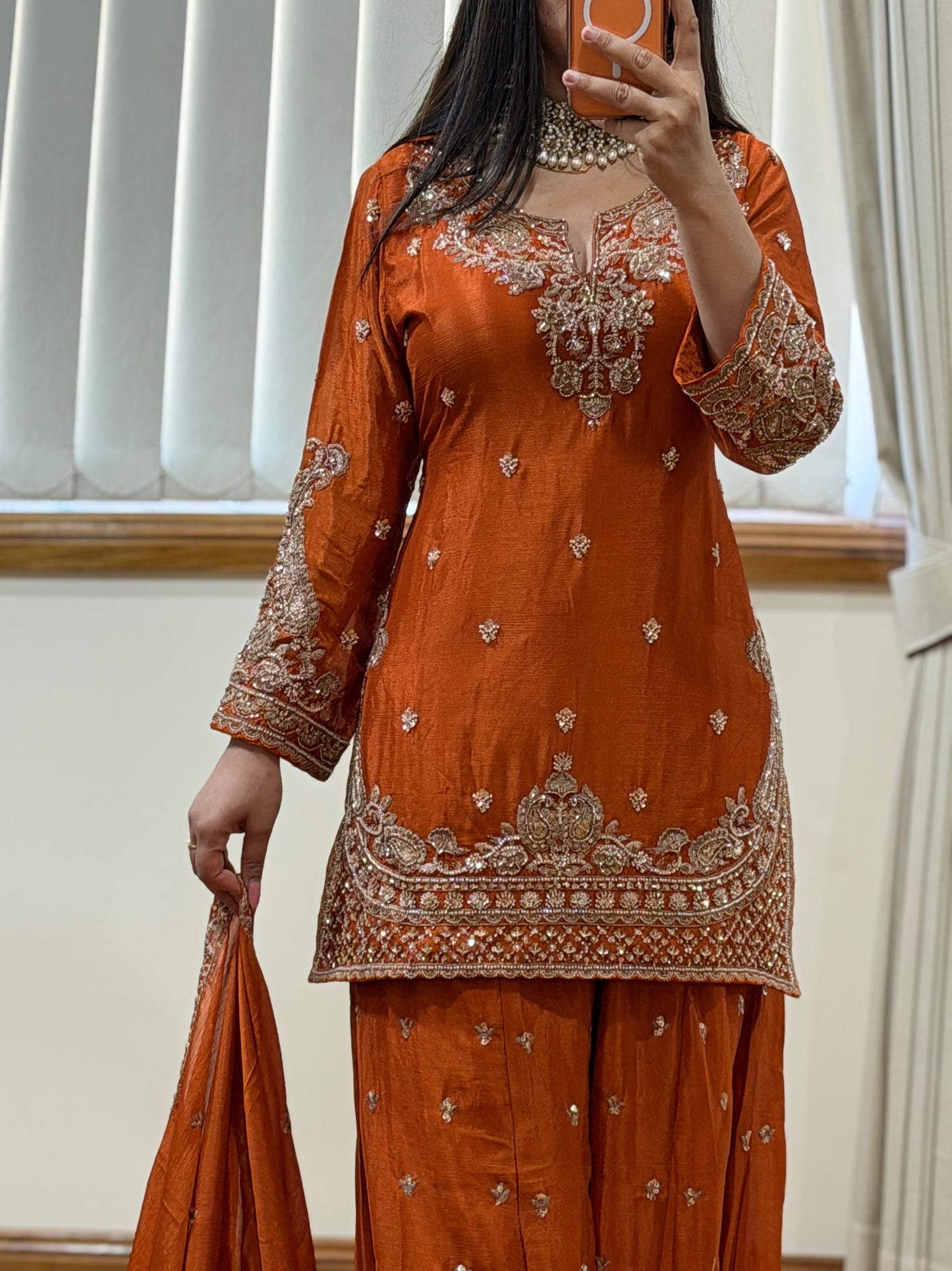 Premium Chinon Silk Sharara Set (Ready size 42 with margin upto 46)