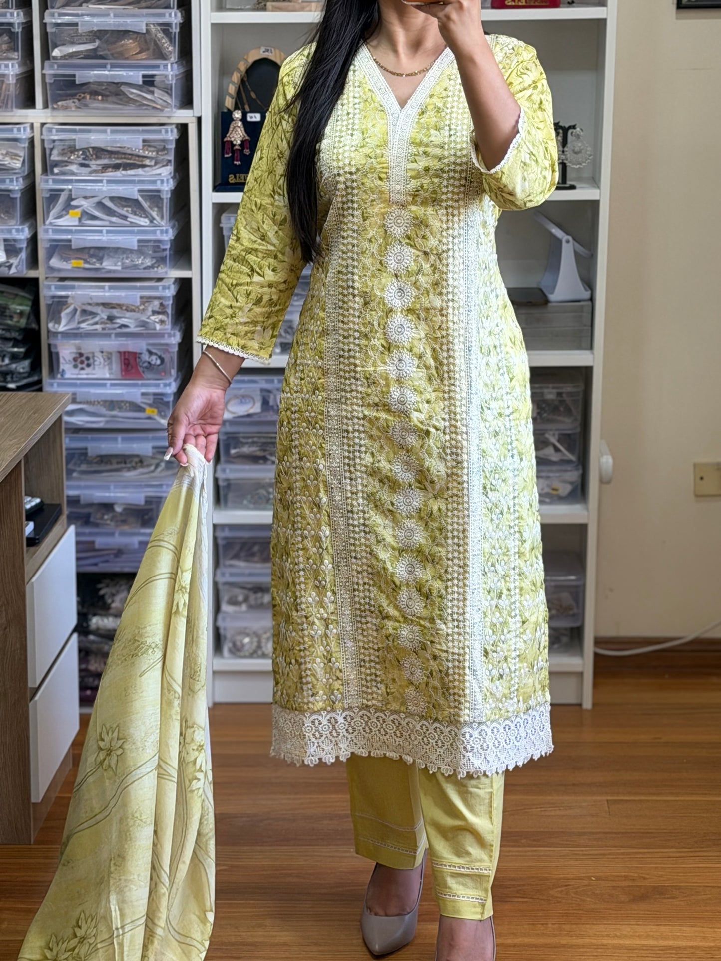 Lemon Yellow Fully Embroidered Cotton Suit Set