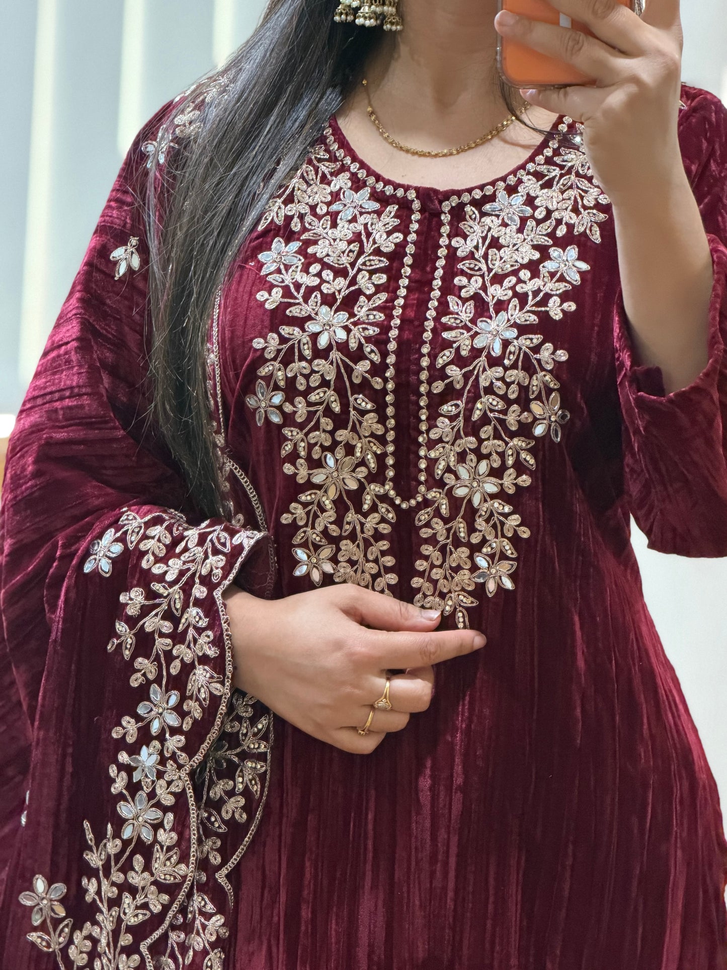 Wrinkled Velvet Suit(Dark wine)