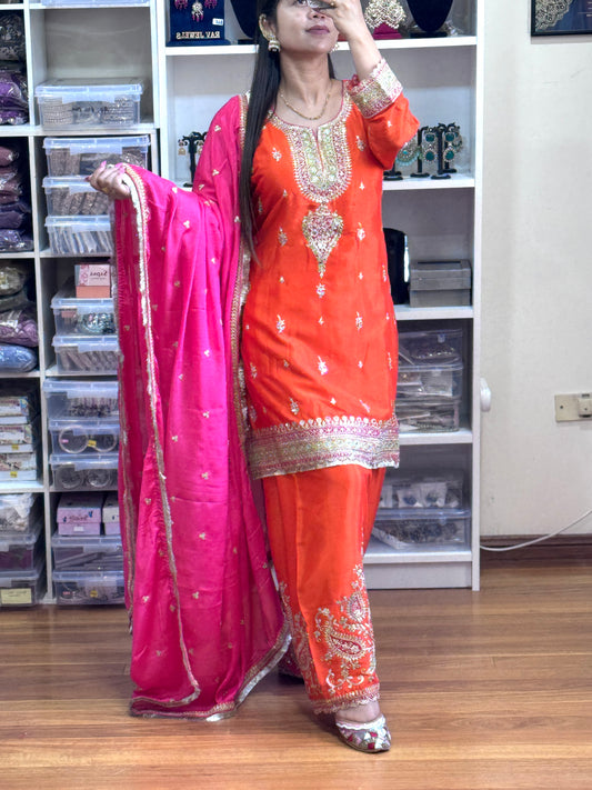 PREMIUM CHINON FARSHI SALWAR SUIT(Ready size 42 with margin upto 46)