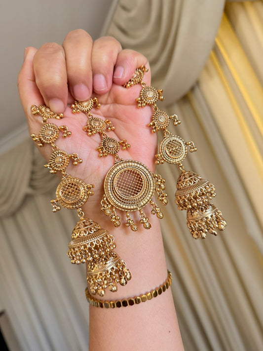 Premium gold look jhumki tikka set