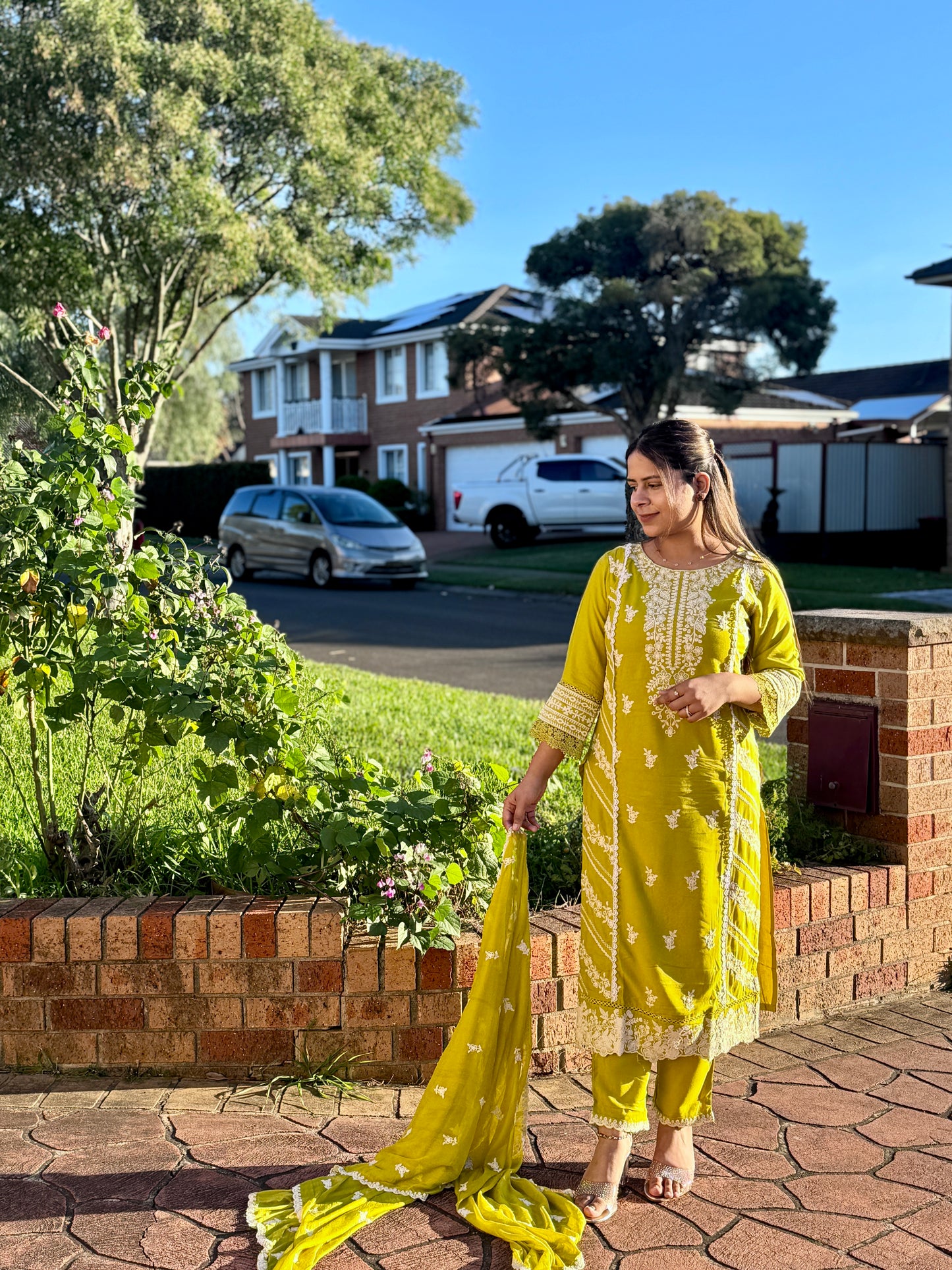 Lucknowi Work Kurti With STRAIGHT Palazzo And CHIFFON Dupatta