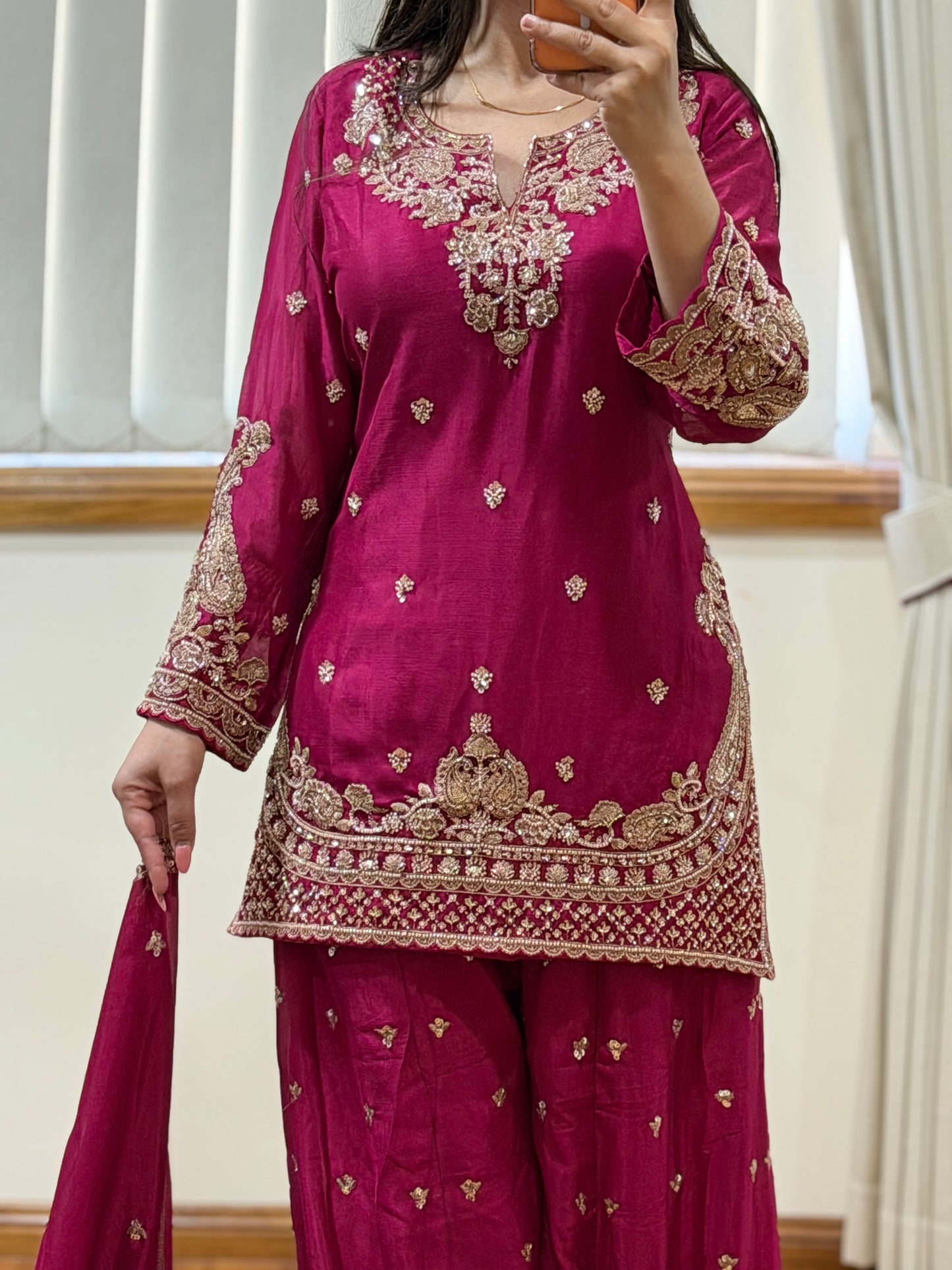 Premium Chinon Silk Sharara Set (Ready size 42 with margin upto 46)
