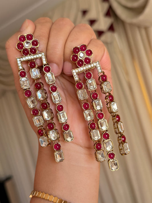 Kundan earrings ( Hot pink)