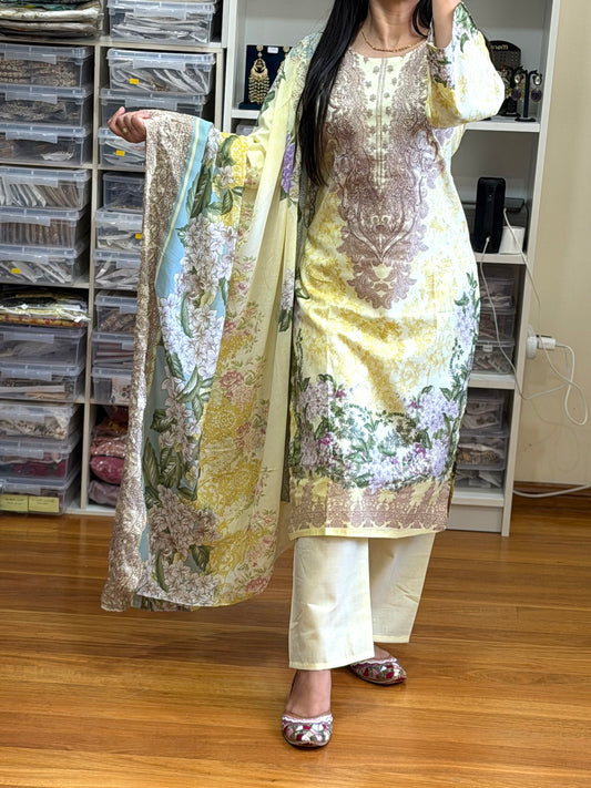 Elegant Cotton Pakistani Suit with Neck Patch & Digital Print