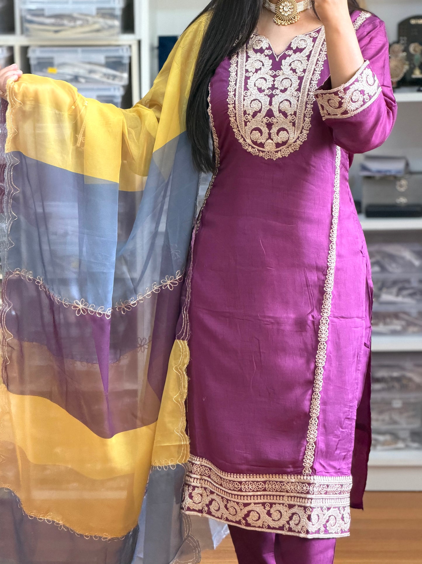 Stylish Dola-Santton Suit with Organza Dupatta