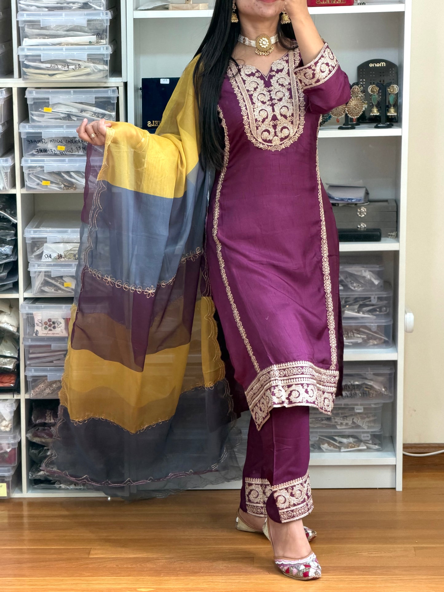 Stylish Dola-Santton Suit with Organza Dupatta