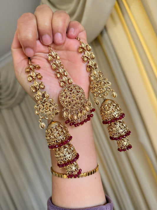 Premium gold look jhumki tikka set