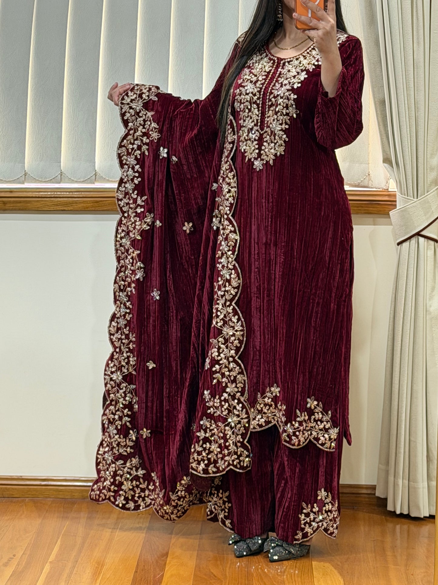Wrinkled Velvet Suit(Dark wine)