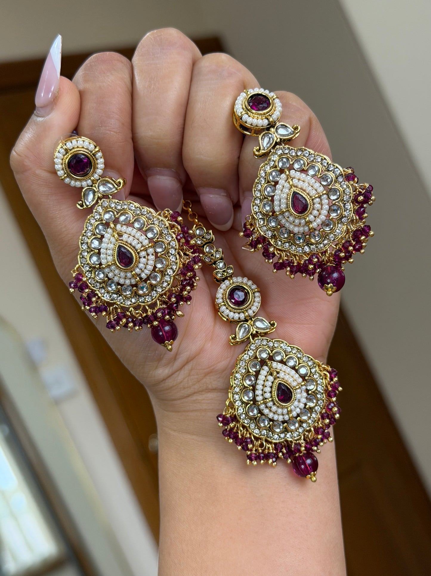 Kundan earrings tikka set