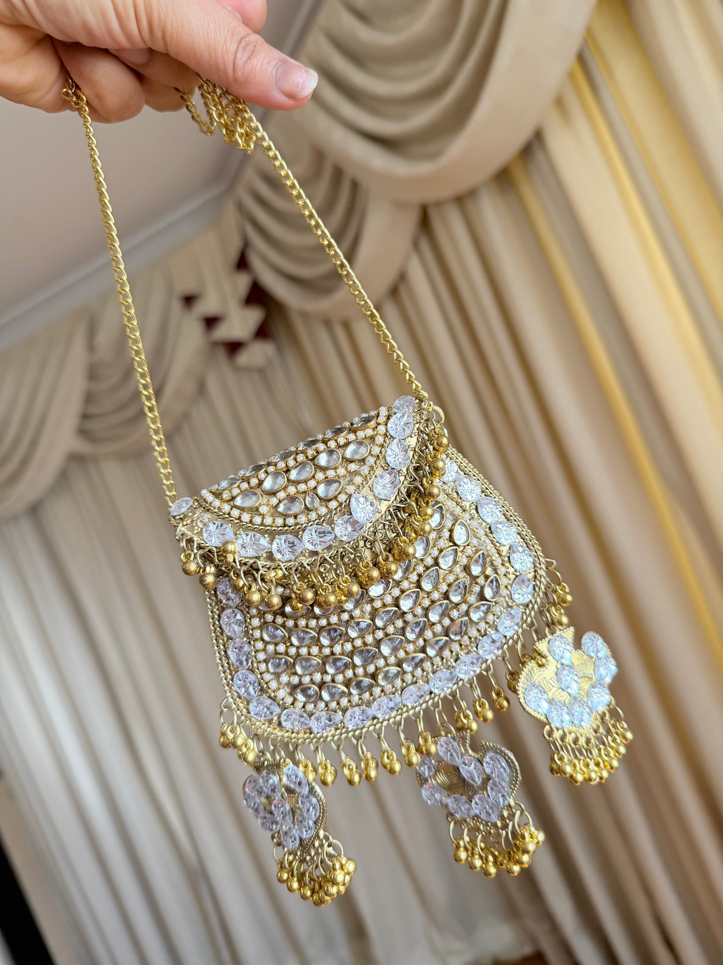 Small kundan brass clutch with sling
