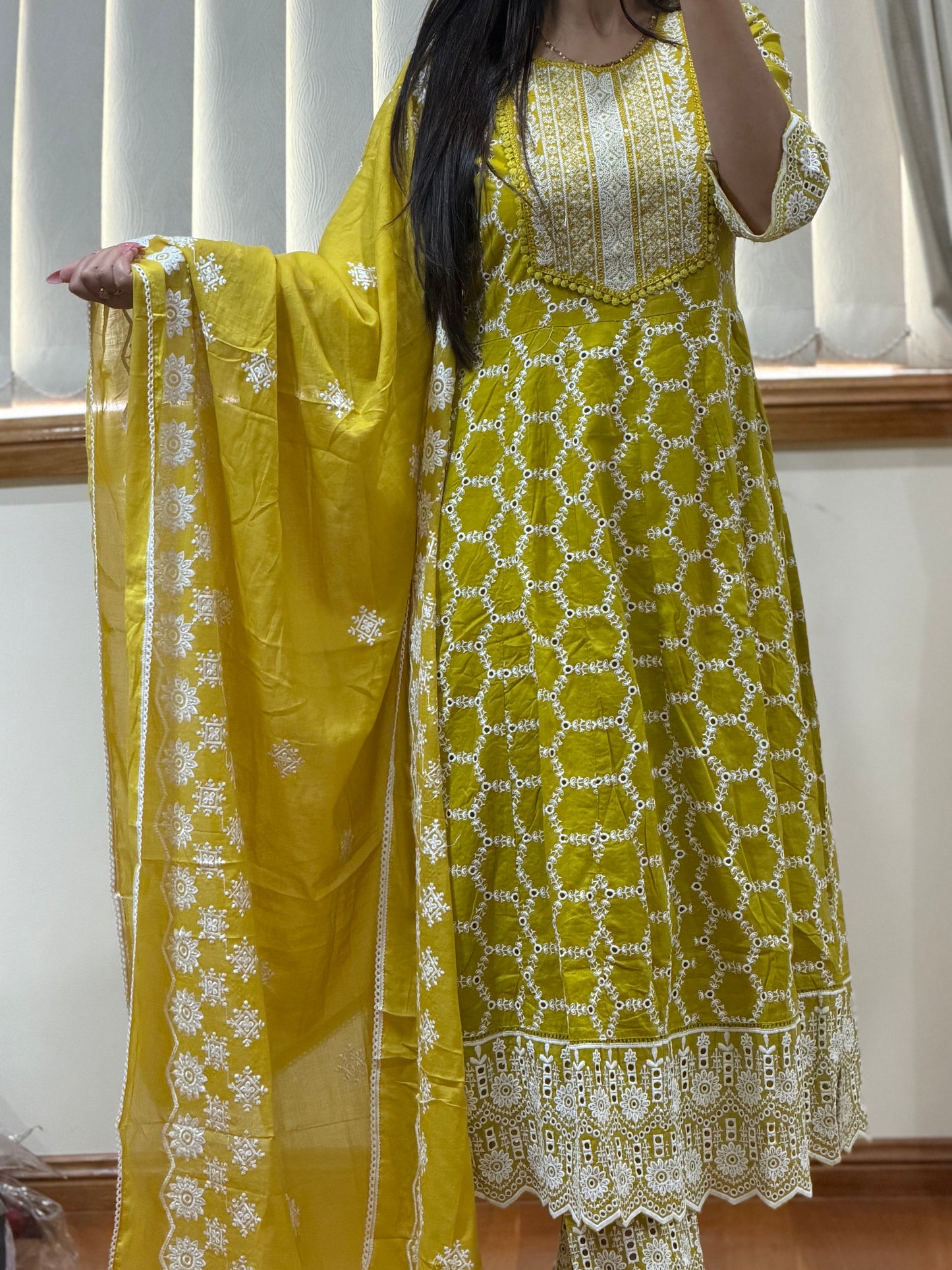 Pure cotton chikankari anarkali suit