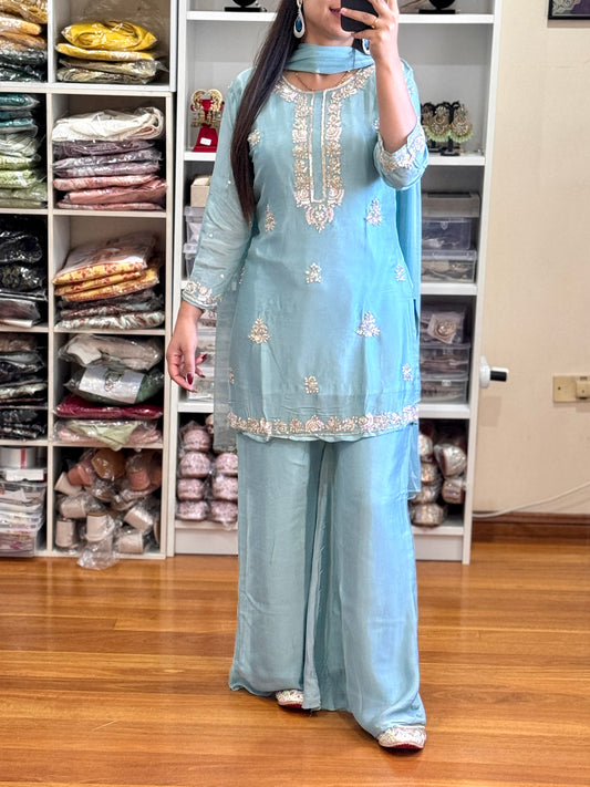Pure Chinon silk with heavy handwork short kurti dress