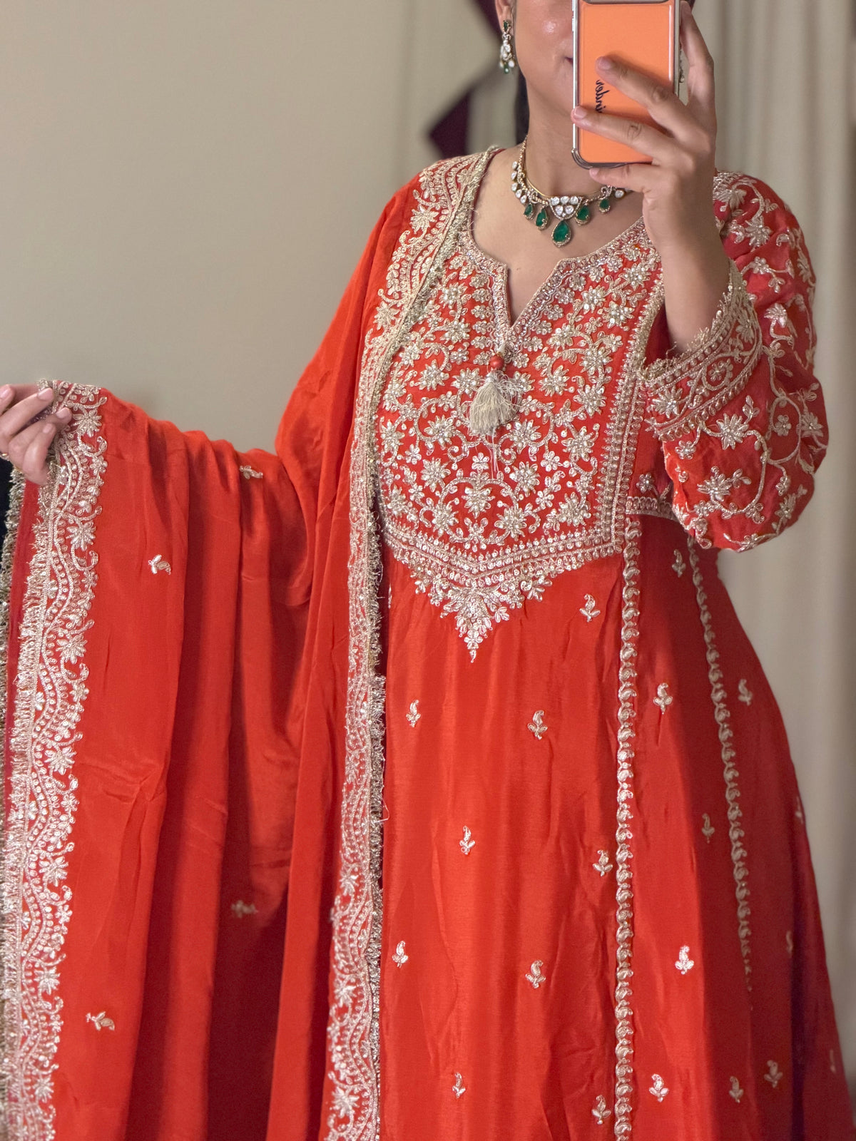 Pure Tissue Heavy Handwork Frock Style Suit ✨(Orange colour)