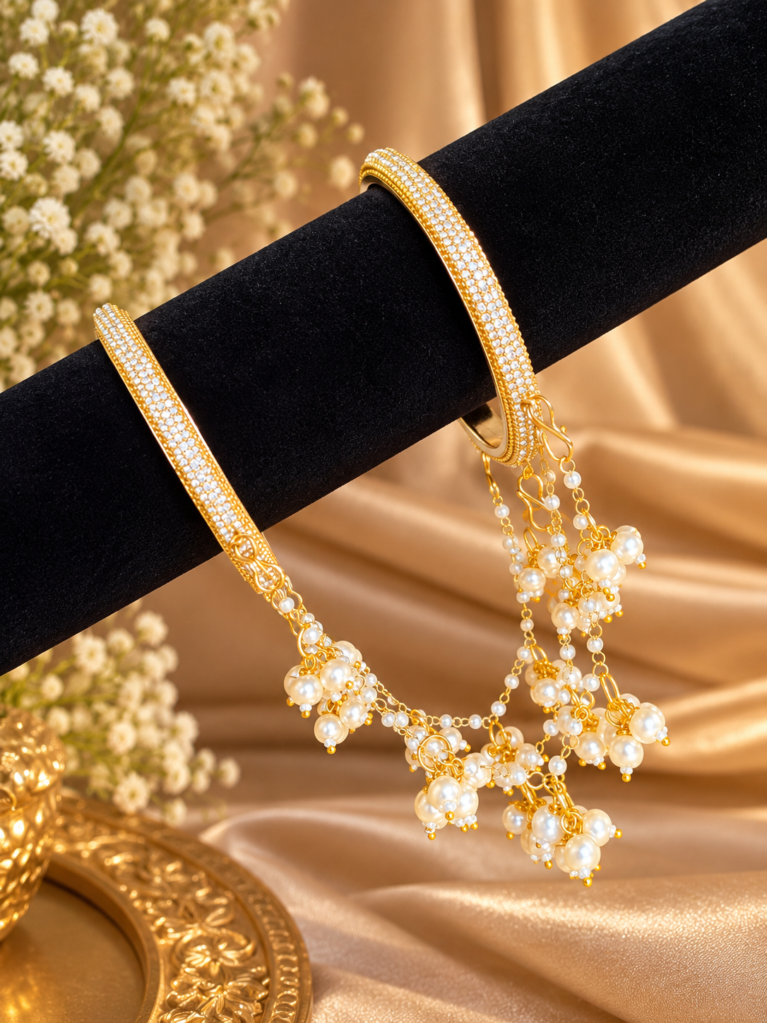 Designer Pearl & Stone Bangles( Bangles for Both Hands)