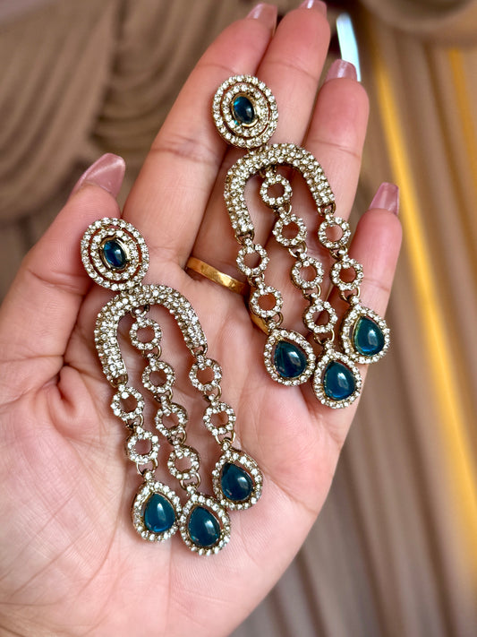 Kundan earrings (Peacock blue)