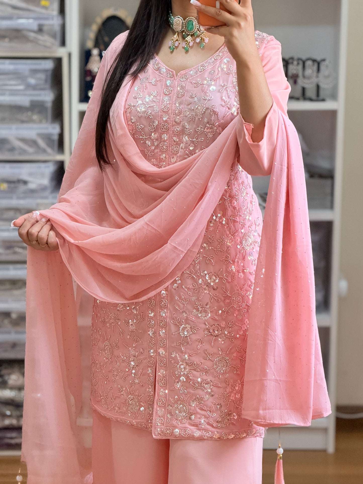 Georgette Heavy Embroidery Sharara Suit