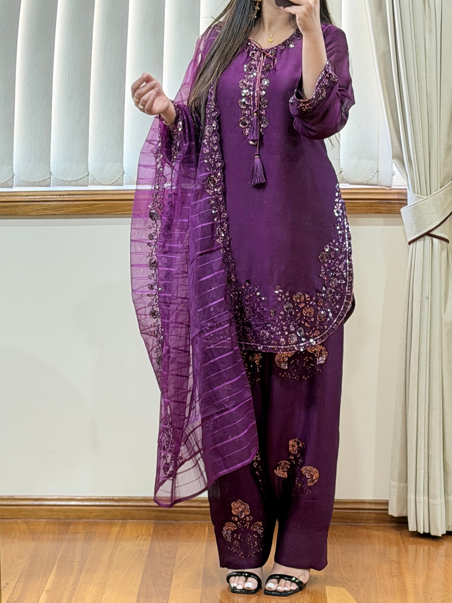 Pure Chiffon Heavy Sequin Embroidered Farshi Suit Set