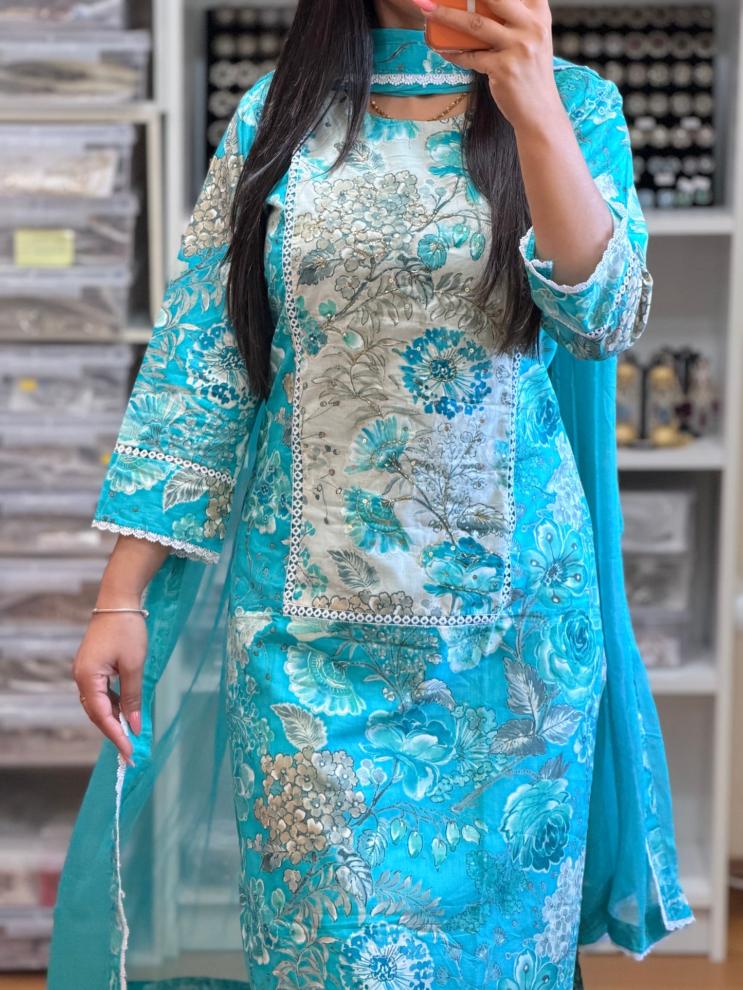 Premium Cotton Suit with Heavy Handwork & Chiffon Dupatta