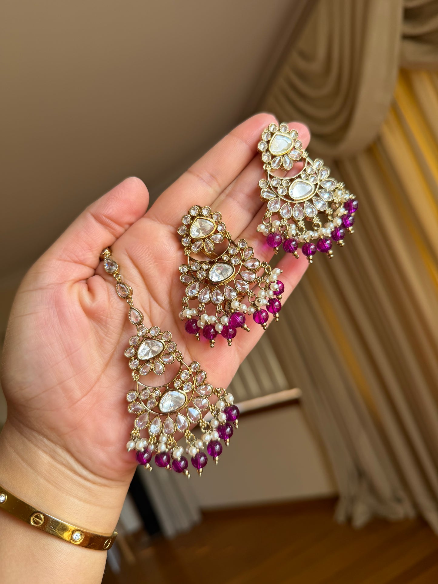 Premium tyani with polki necklace set( purple)