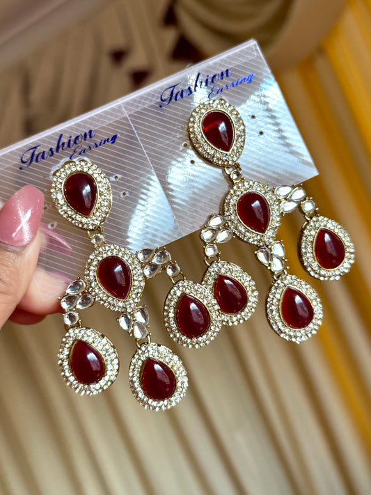 Kundan earrings mehroon