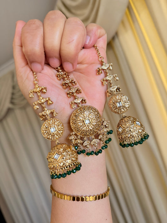 Premium gold look jhumki tikka set