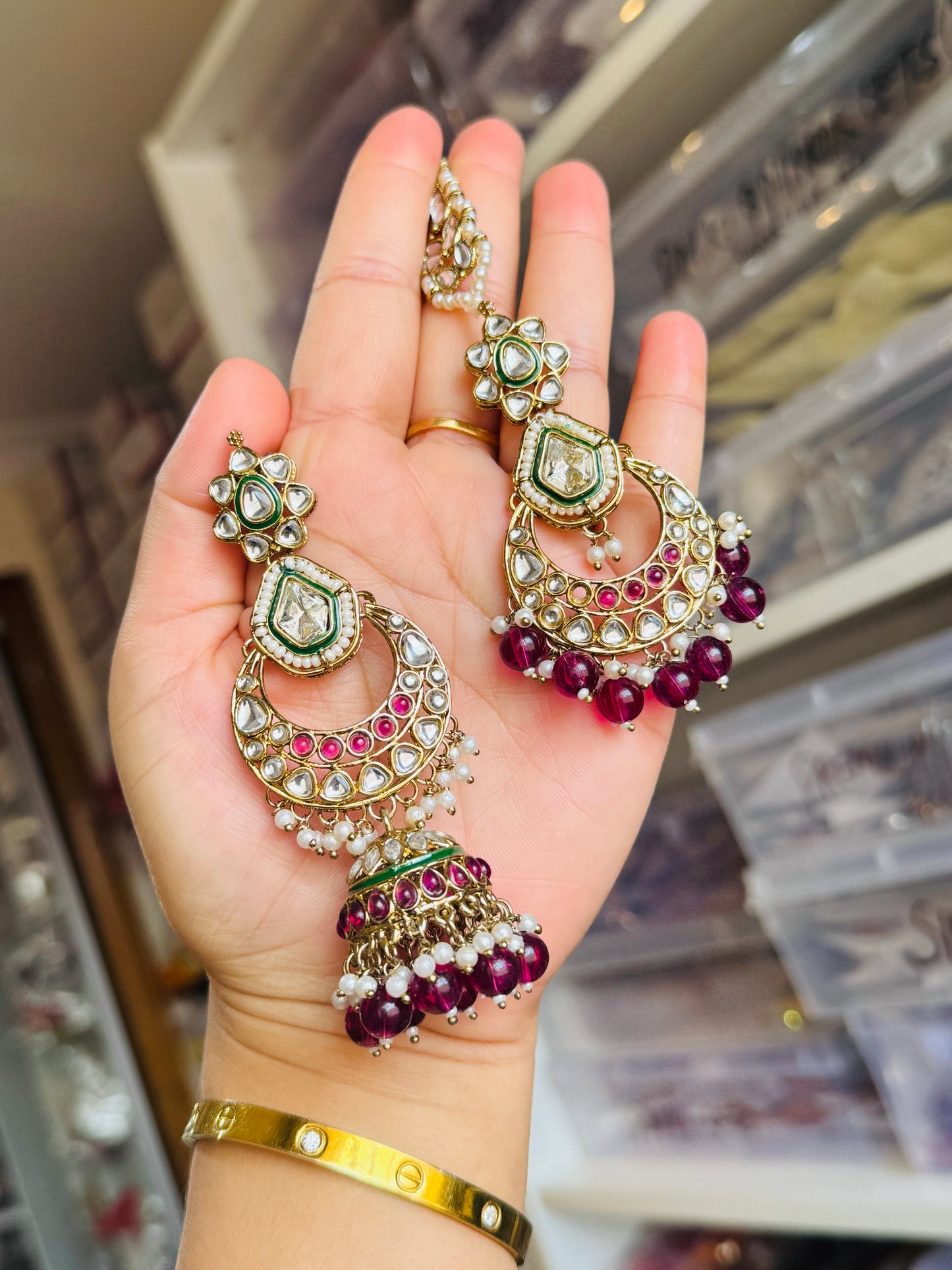 Kundan earrings tikka( purple)