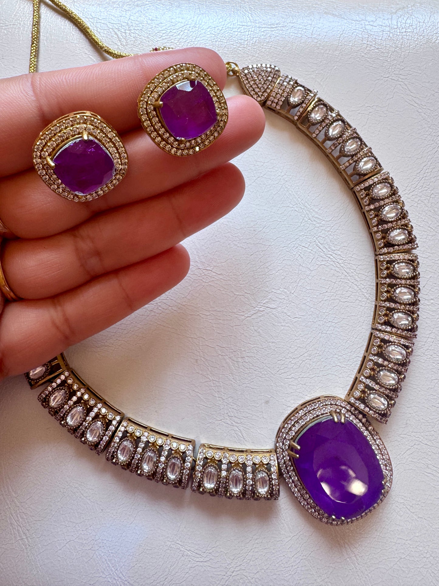 Premium moissanite necklace set purple