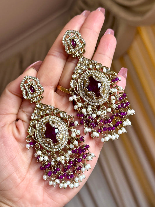 Kundan earrings(Dark purple)