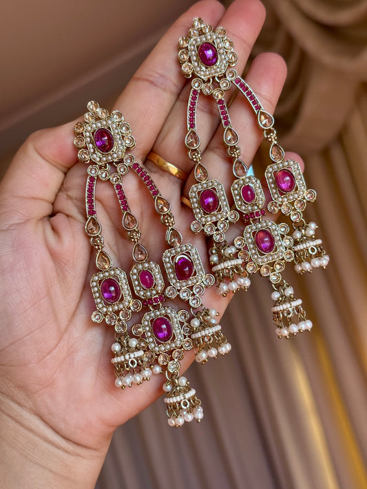 Polki earrings hot pink