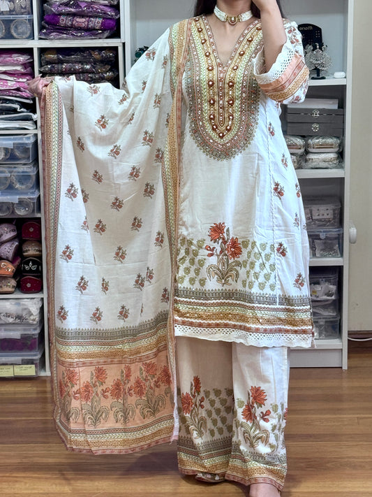 Pure cotton with hand work suit
