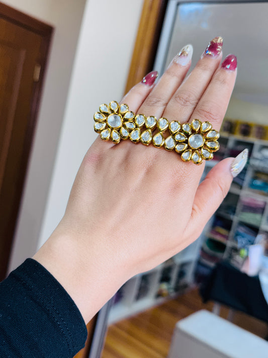 Polki kundan ring with back meenakari( adjustable)