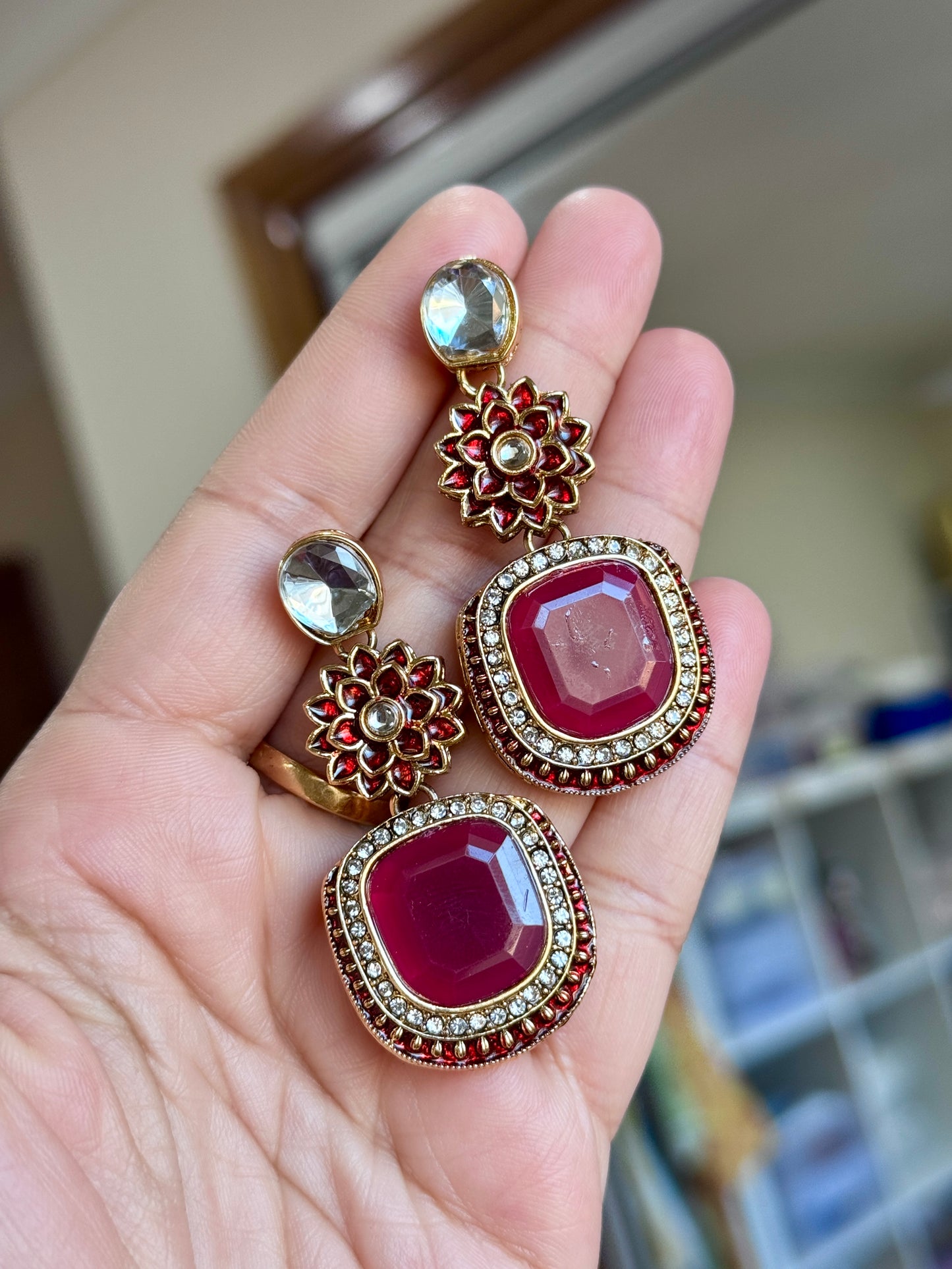 Kundan earrings ruby